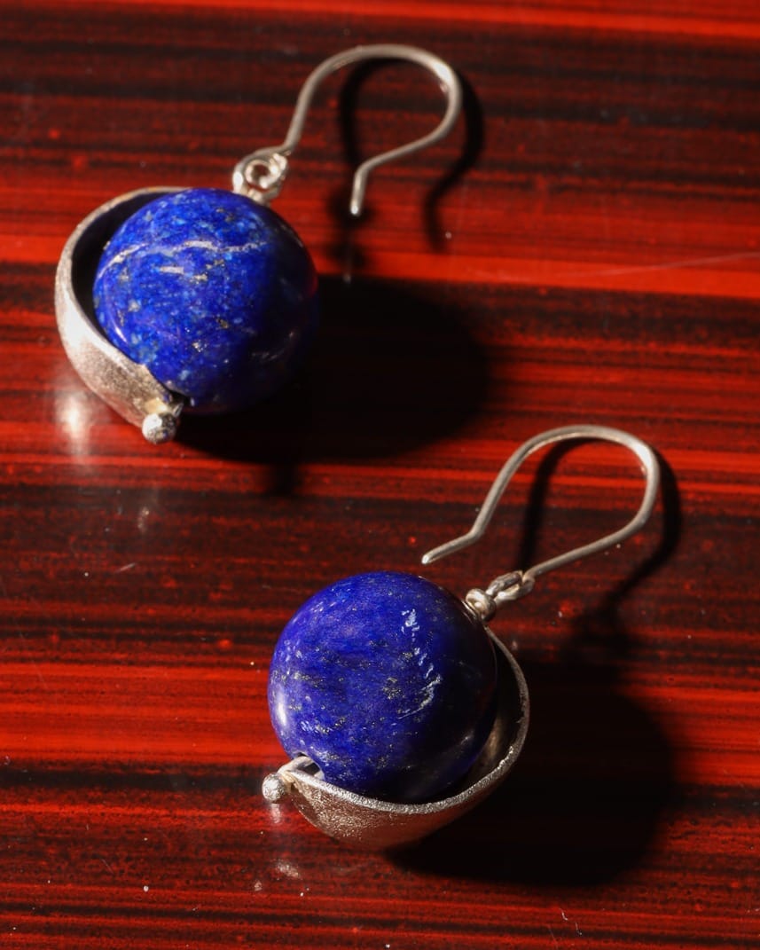 Blue Lapis Earth Bead Earrings