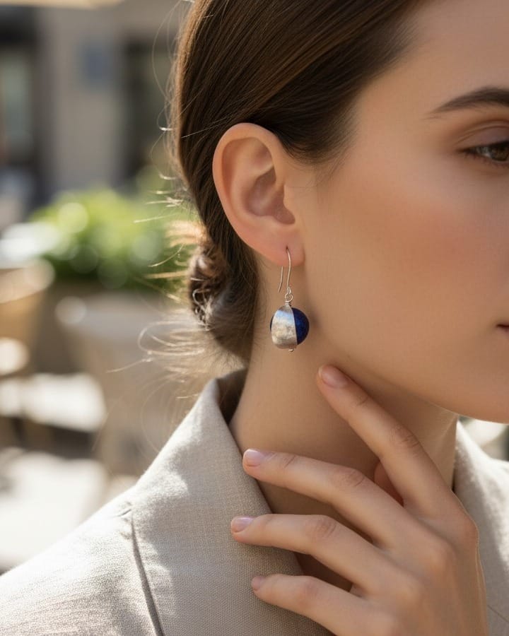 Blue Lapis Earth Bead Earrings