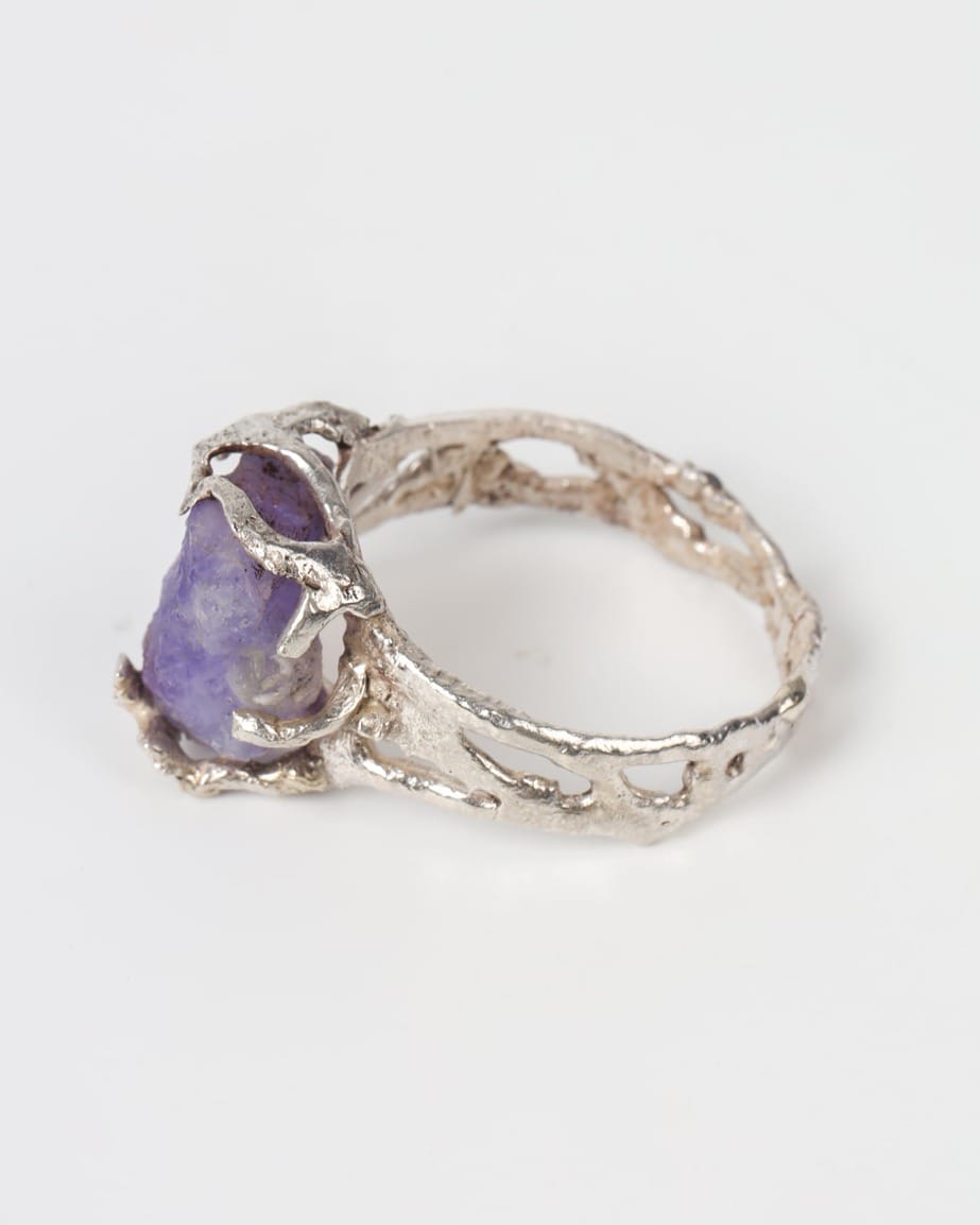 Silver Branch Ring with Hekminite – Purple