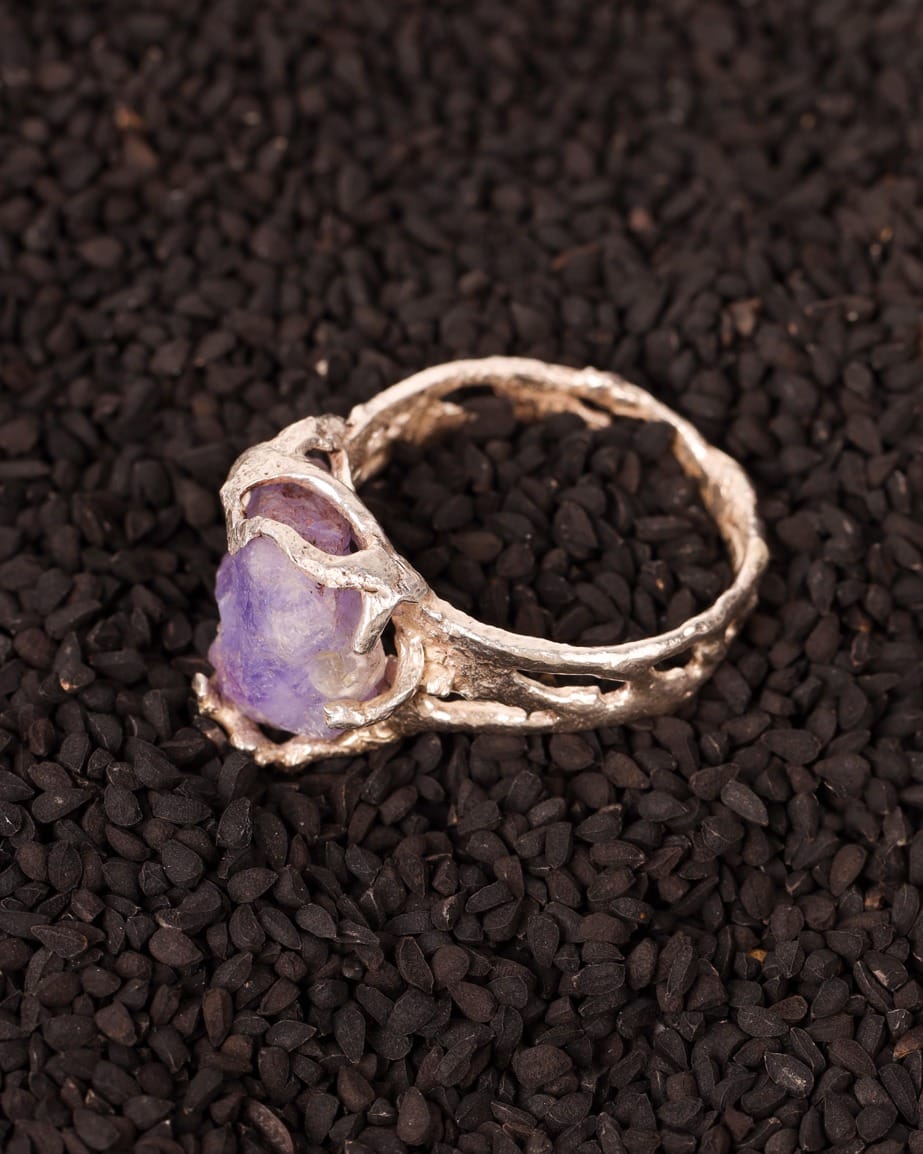Silver Branch Ring with Hekminite – Purple