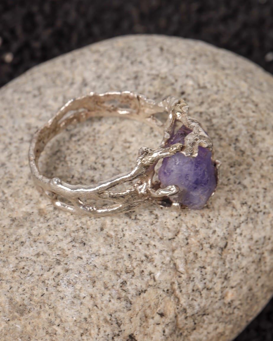 Silver Branch Ring with Hekminite – Purple