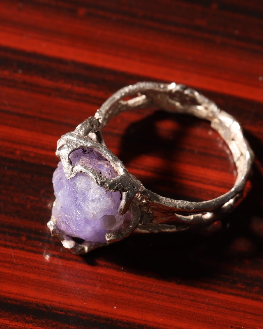 Silver Branch Ring with Hekminite – Purple