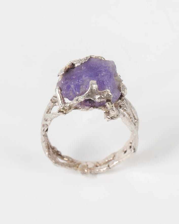 Silver Branch Ring with Hekminite – Purple