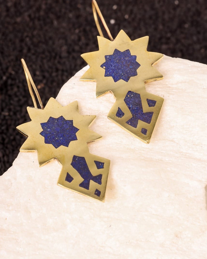 Lapis Sun Earrings – Blue Afghan Design