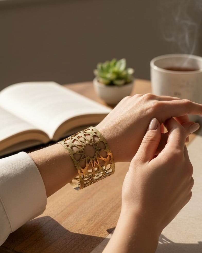 Afghan Gold Textured Cuff Bracelet