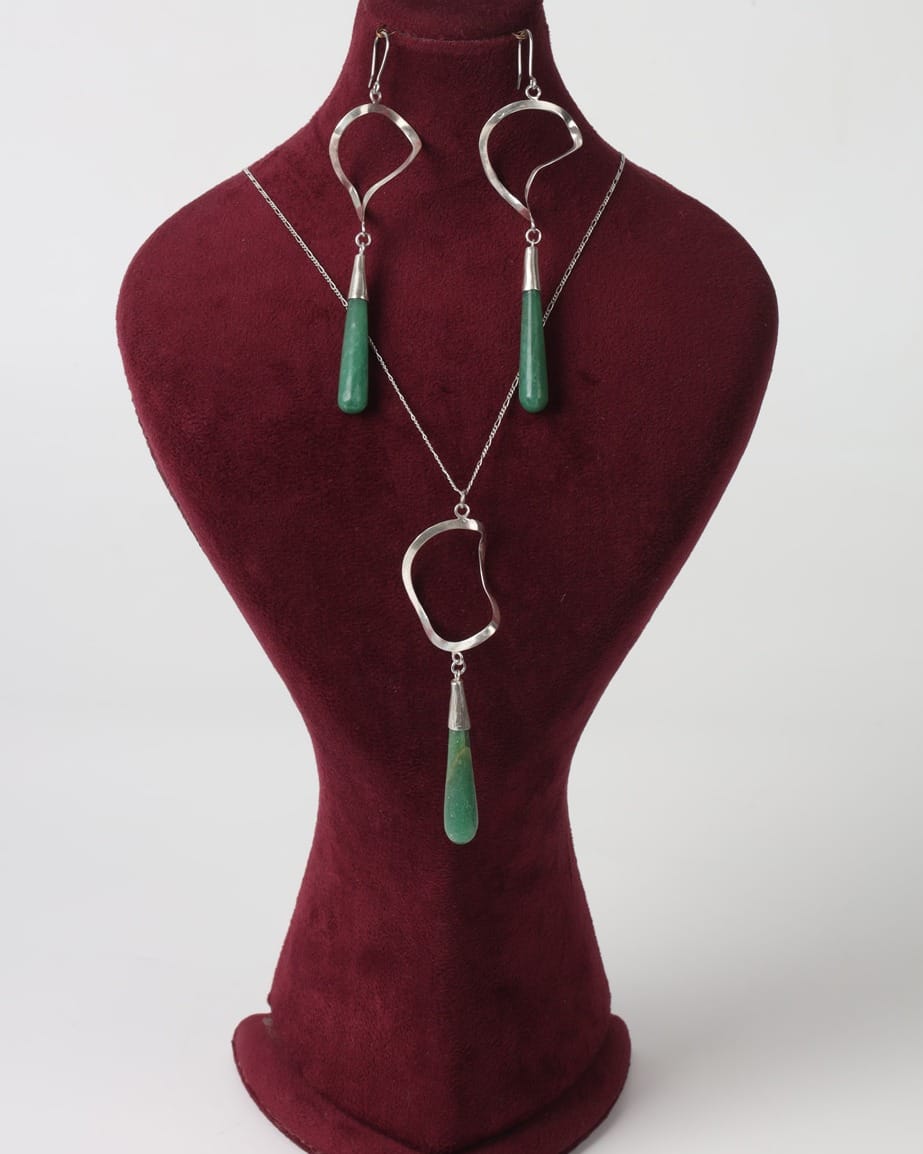 Twisted Jasper Silver Earrings & Necklace Set