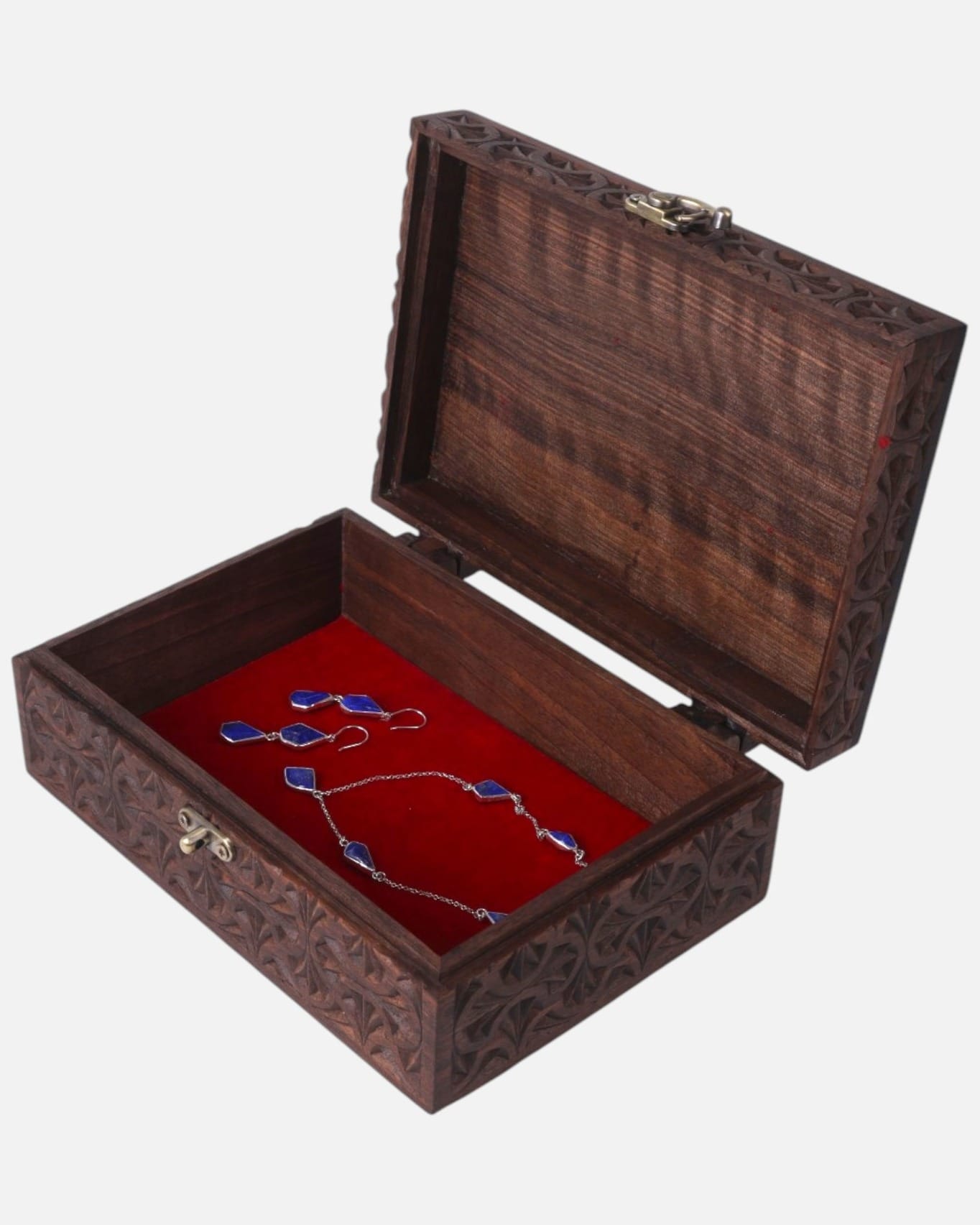 Walnut Wood Jewelry Box Hand Crafted Nuristani
