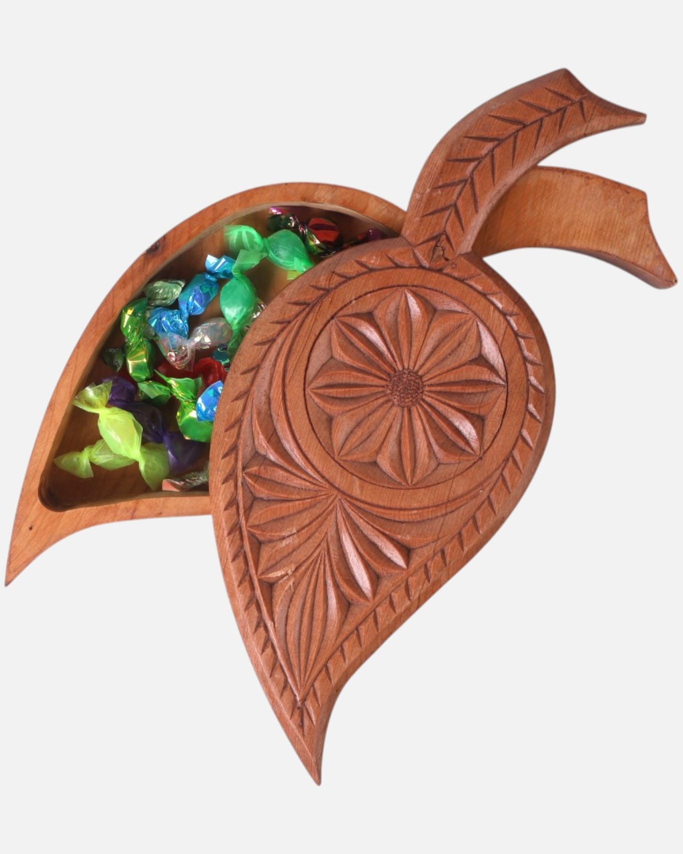 Handcrafted Rosewood Leaf-Shaped Candy Dish
