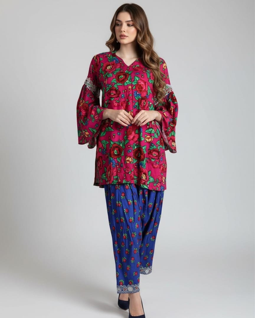 Embroidered Gulnagar & Linen Pants – Handcrafted
