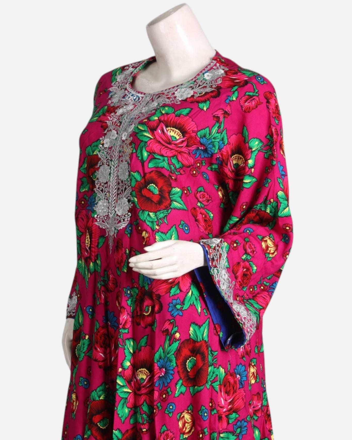 Multi-Color Floral Embroidered Linen Dress