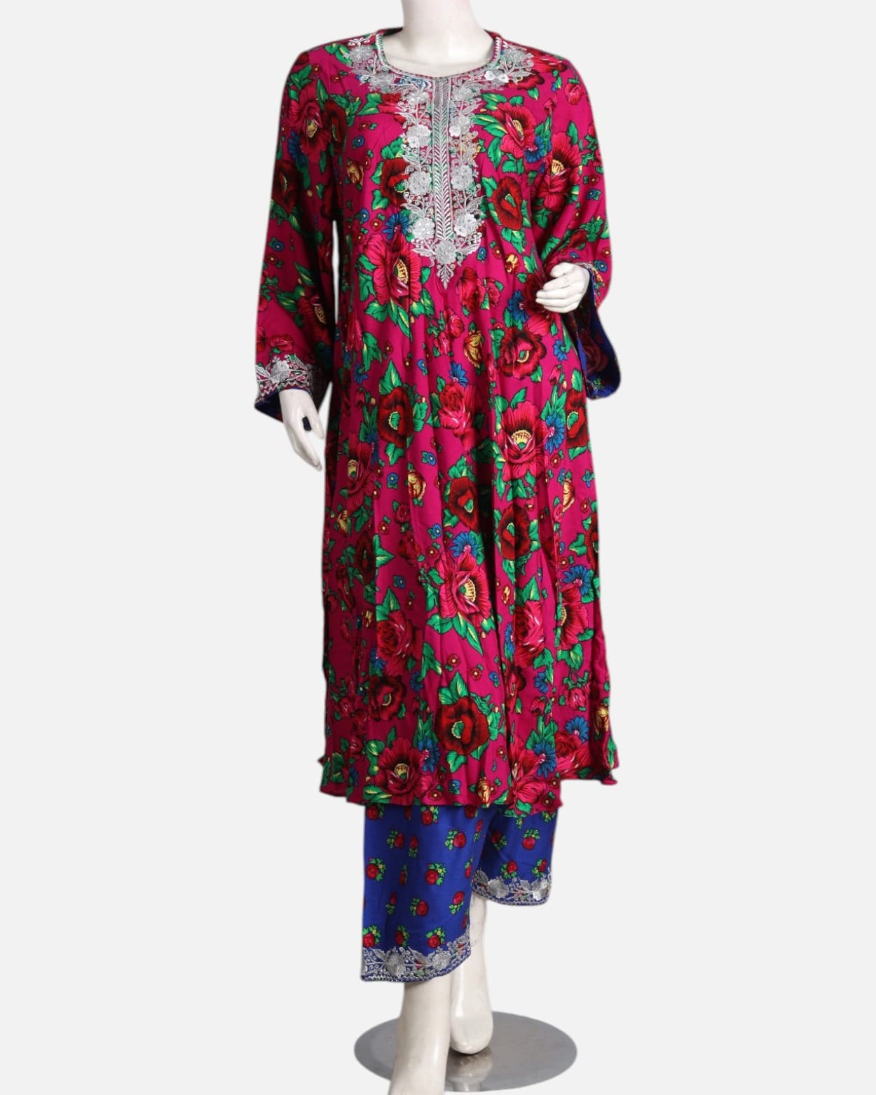 Multi-Color Floral Embroidered Linen Dress