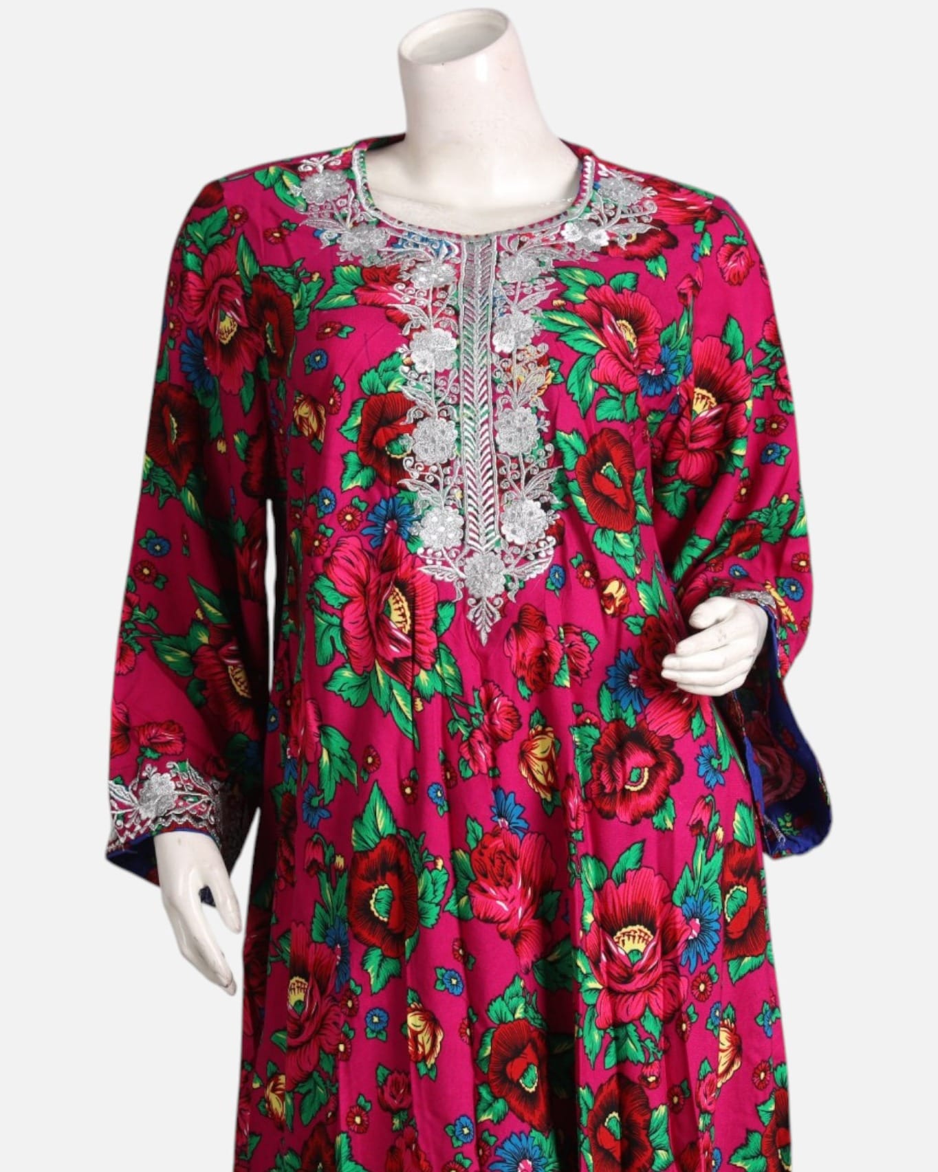 Multi-Color Floral Embroidered Linen Dress