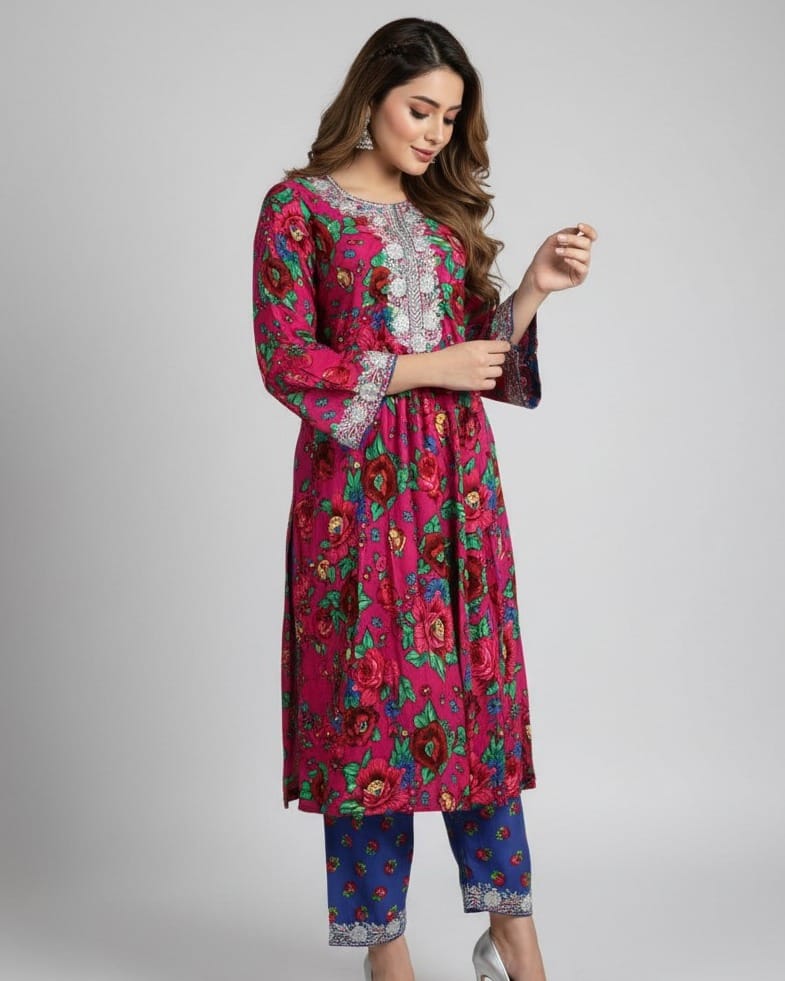 Multi-Color Floral Embroidered Linen Dress