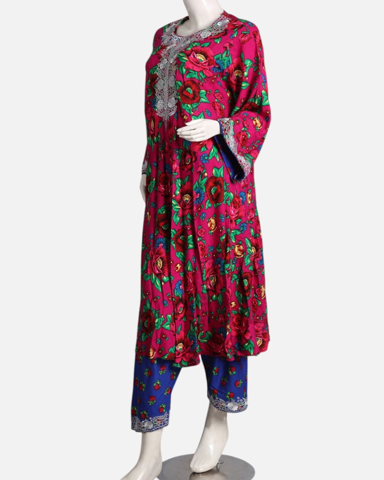 Multi-Color Floral Embroidered Linen Dress