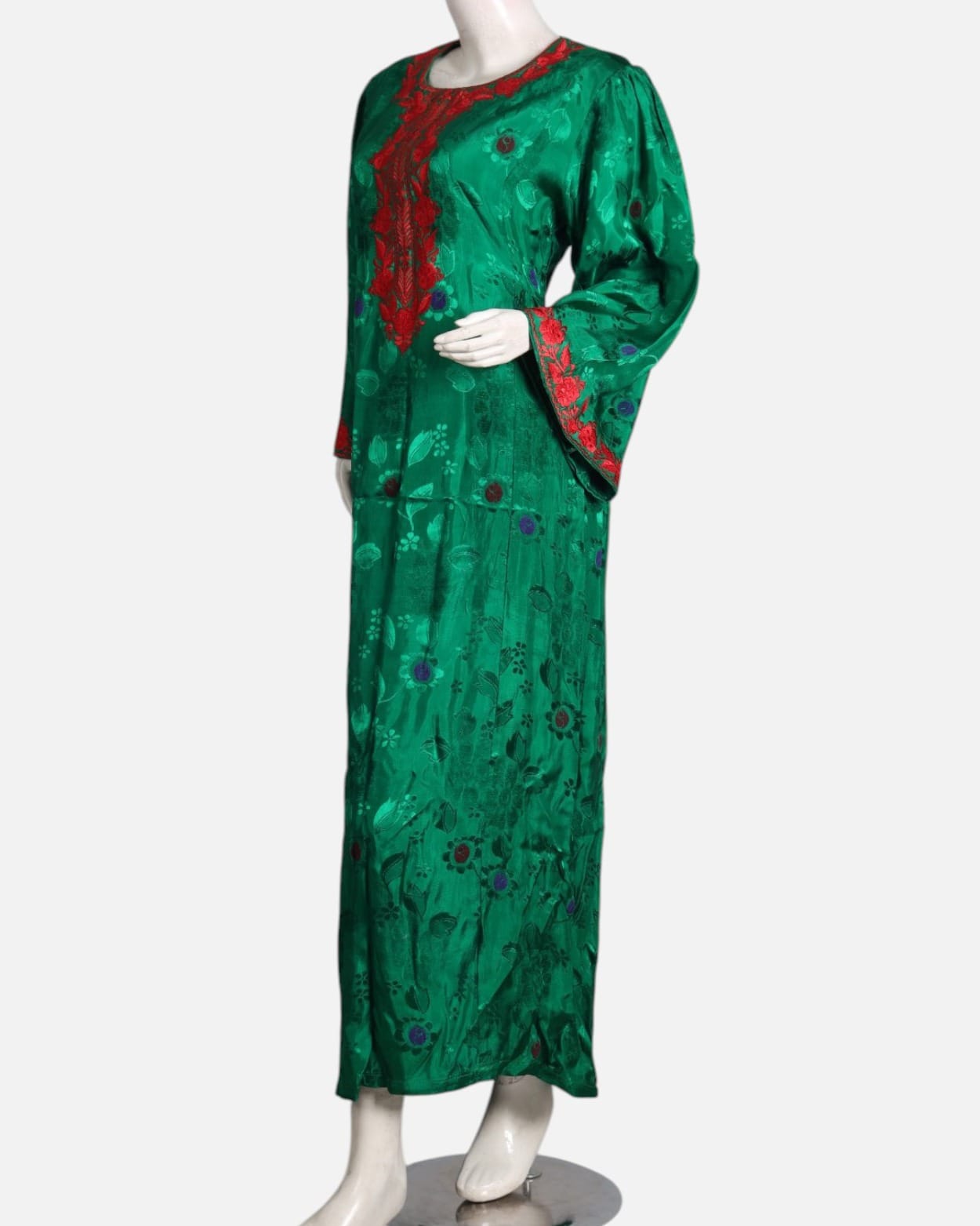 mira green velvet floral embroidered kaftan dress Designer Wedding Dress Crystal Embroidered Kaftan in Dark Green Velvet