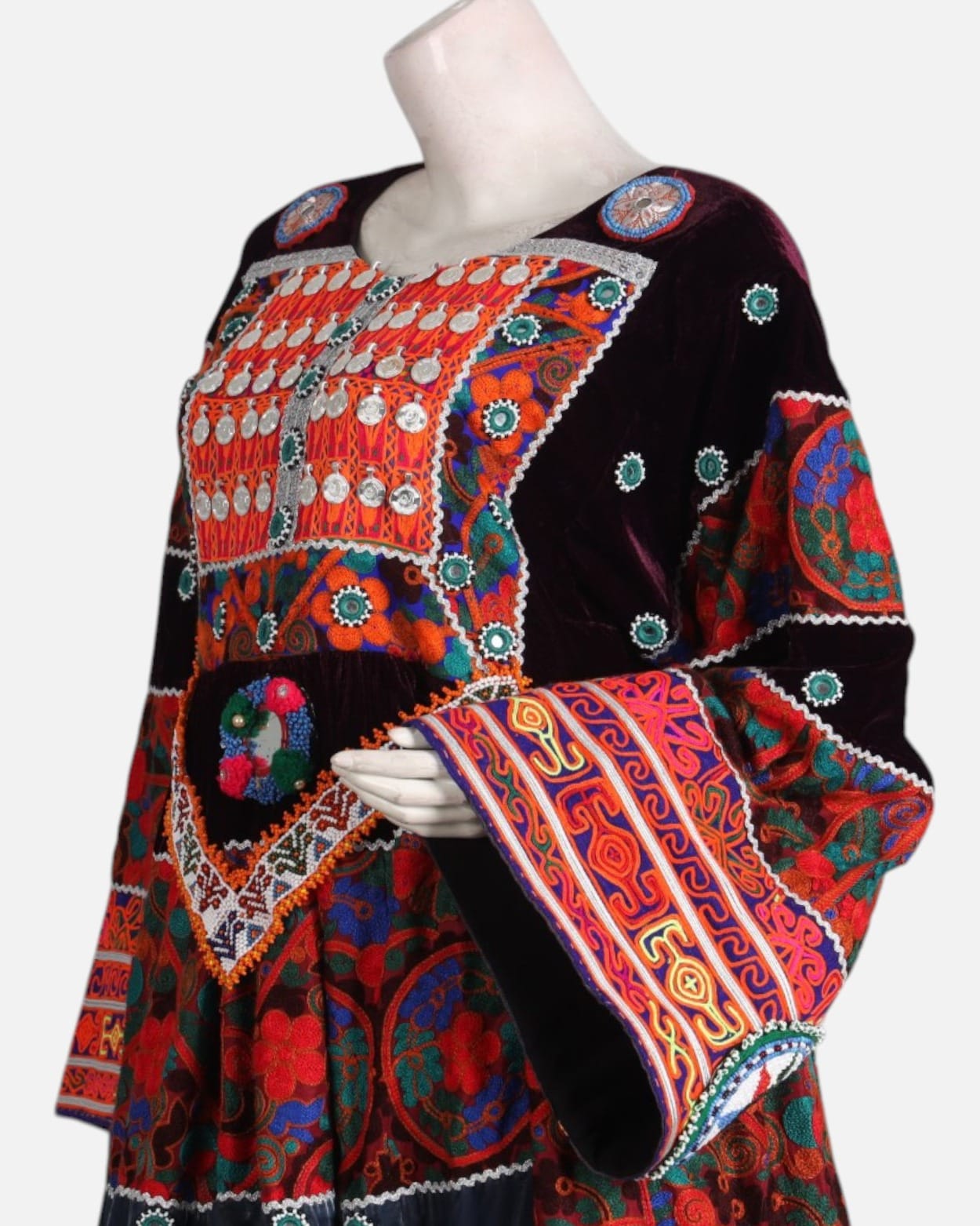 Hand Embroidered Velvet & Silk Dress