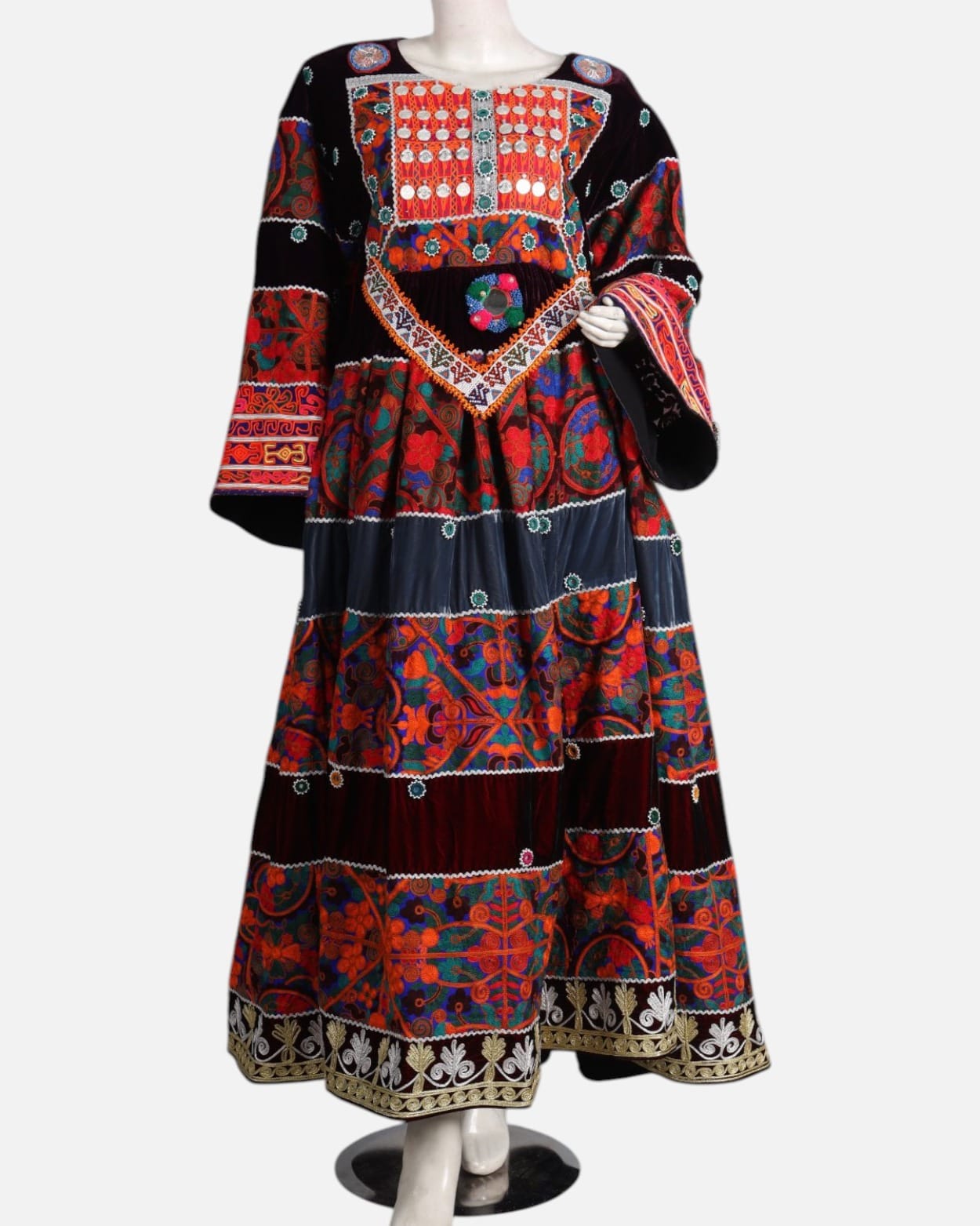 Hand Embroidered Velvet & Silk Dress