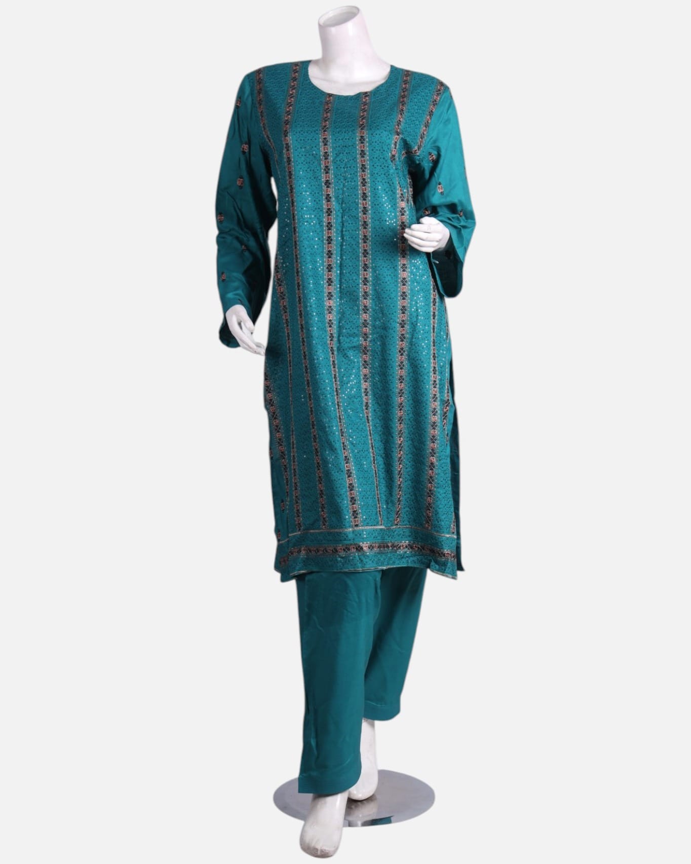Turquoise Merina Afghan Punjabi Dress Set with Chadar