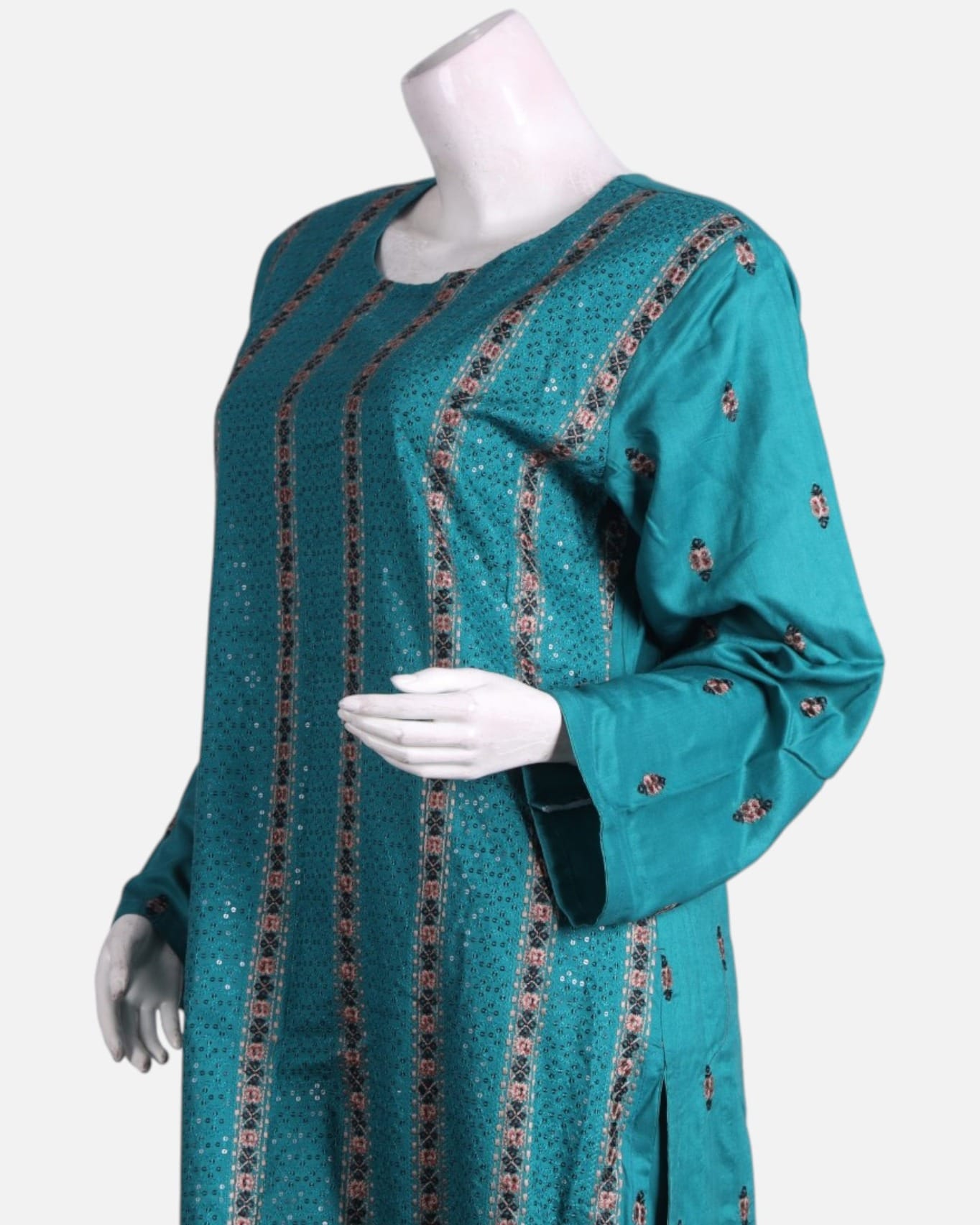 Turquoise Merina Afghan Punjabi Dress Set with Chadar