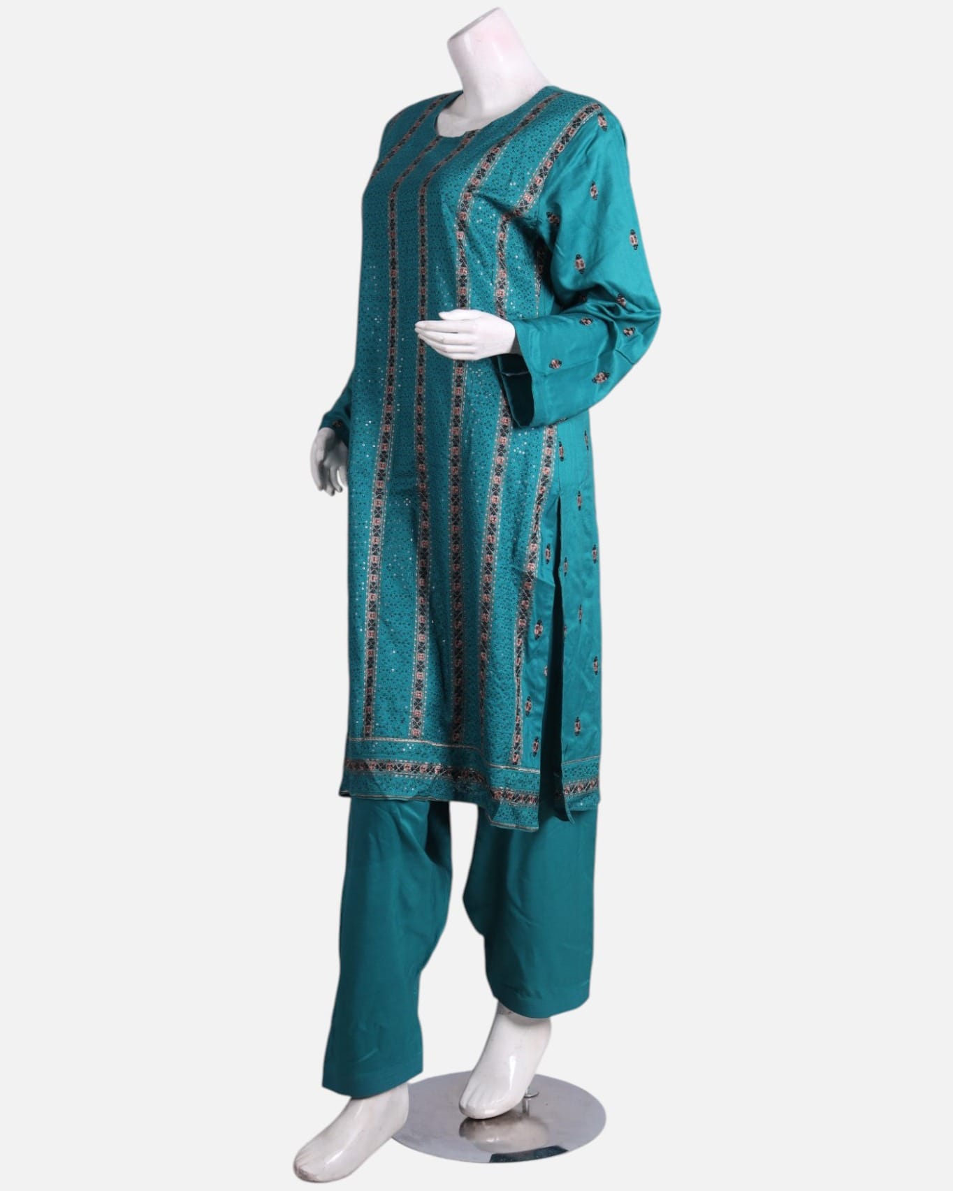 Turquoise Merina Afghan Punjabi Dress Set with Chadar