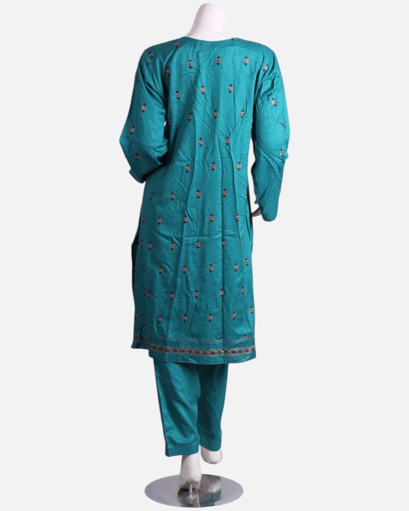 Turquoise Merina Afghan Punjabi Dress Set with Chadar