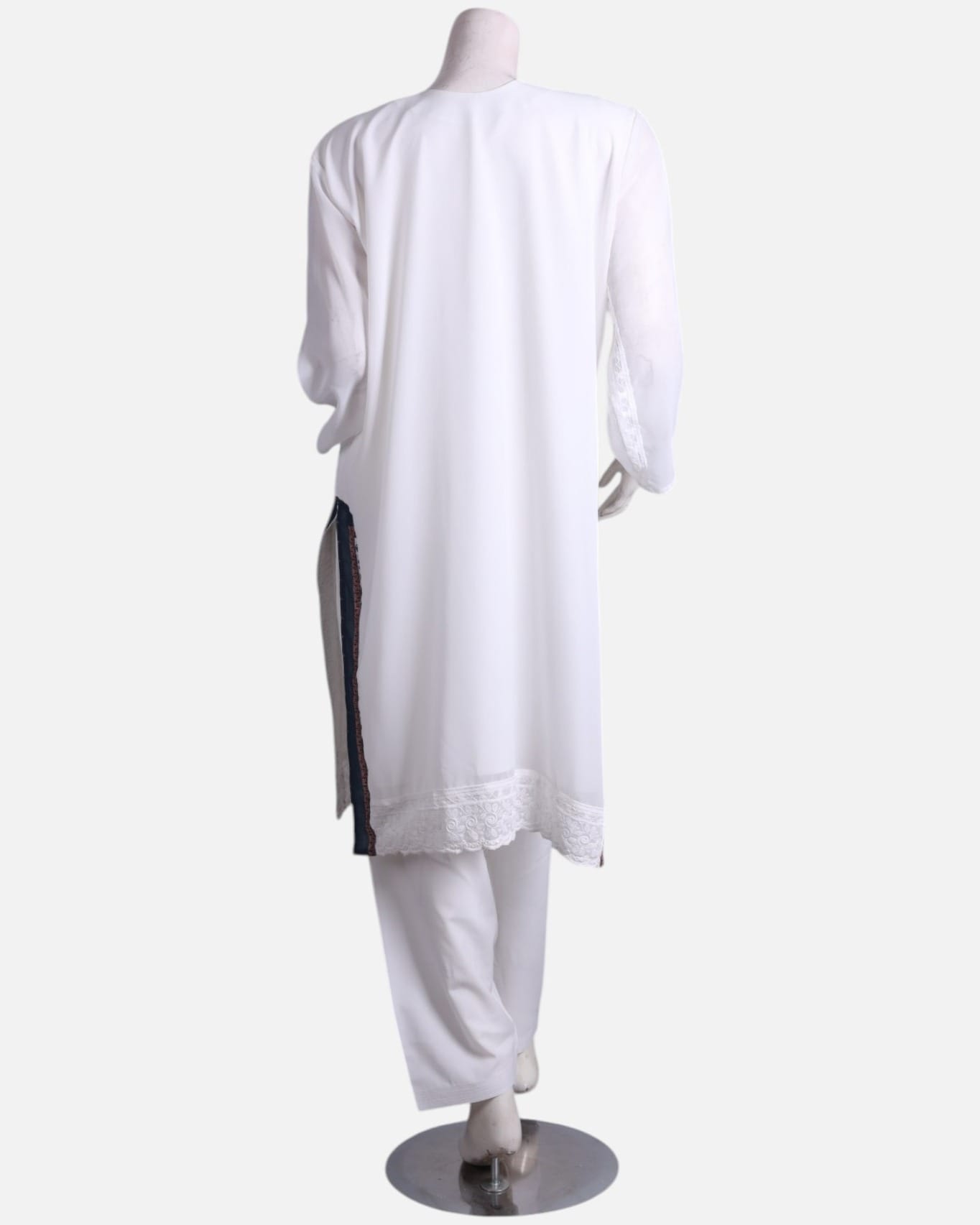 White Cotton Afghan Punjabi Suit with Navy Patterned Chadar