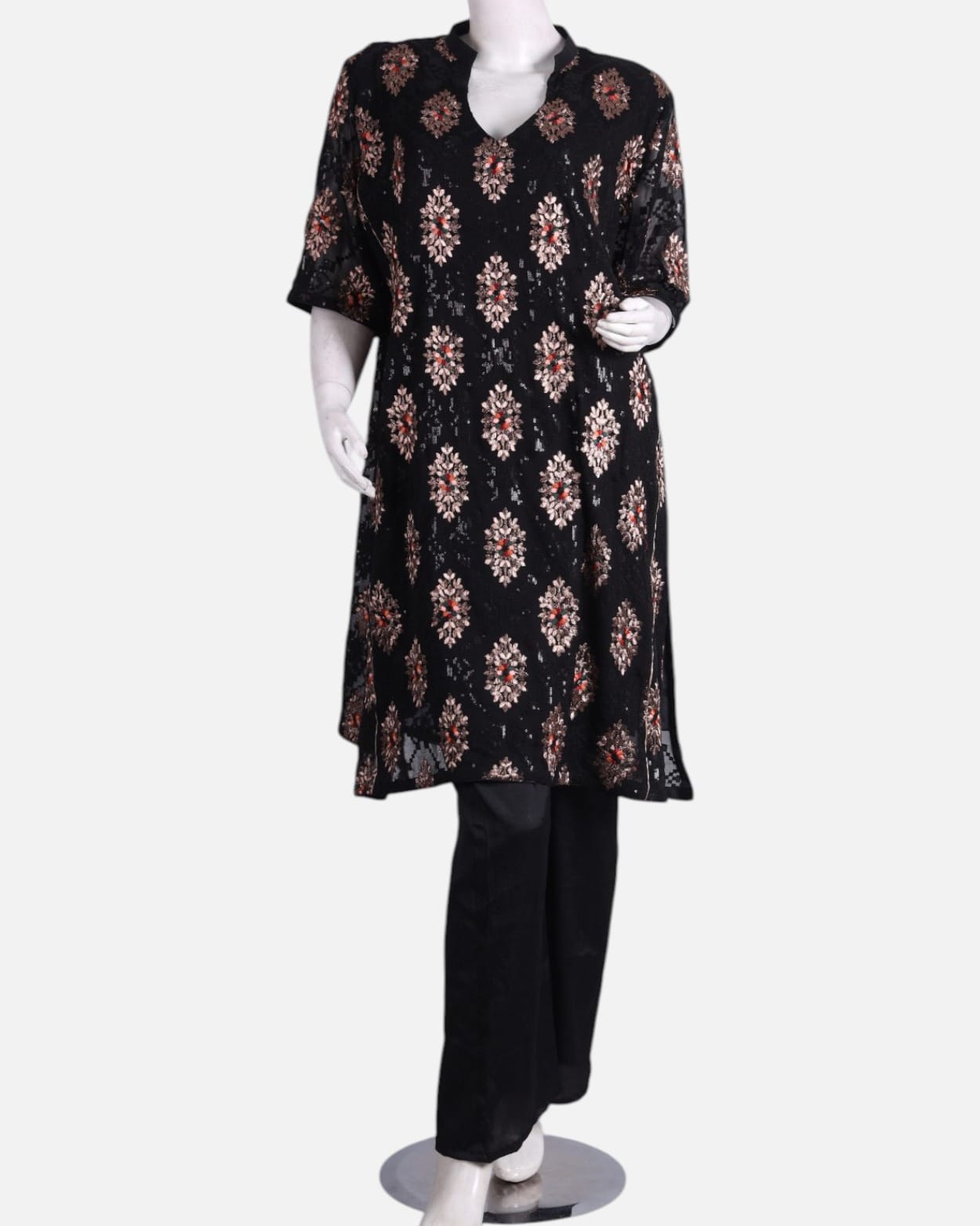 Black Floral Afghan Punjabi Dress Set