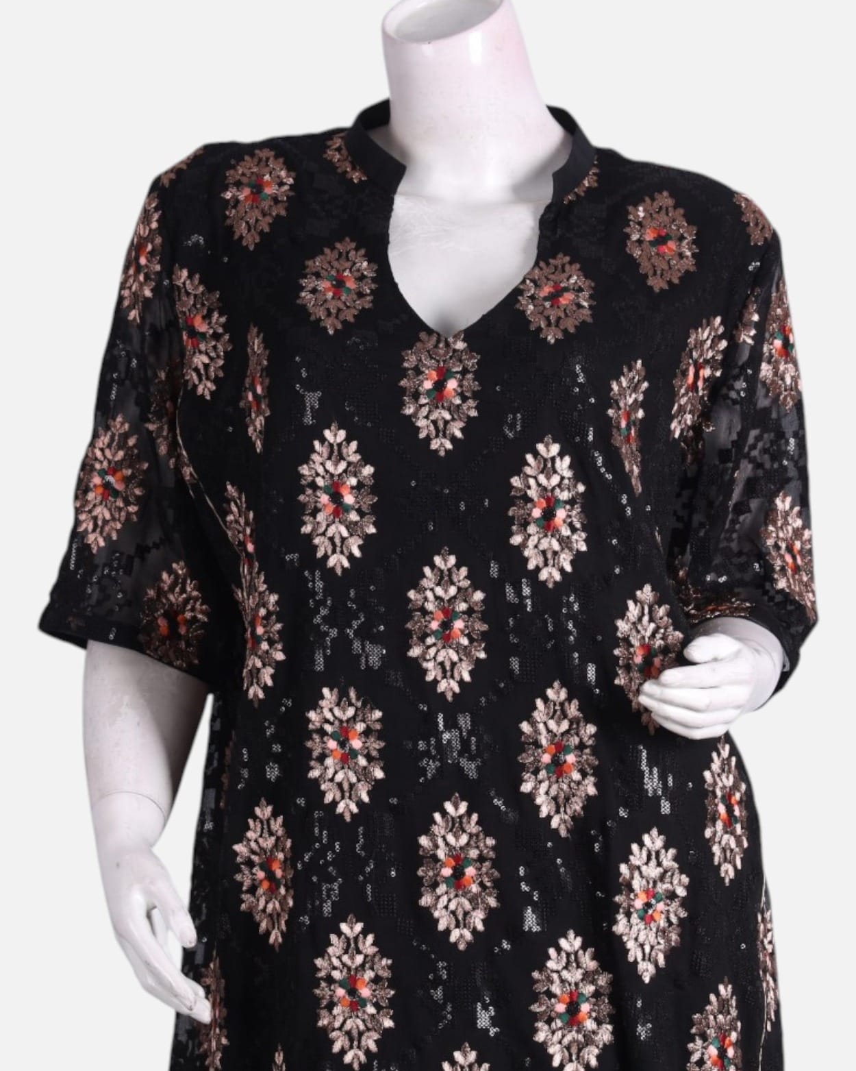 Black Floral Afghan Punjabi Dress Set