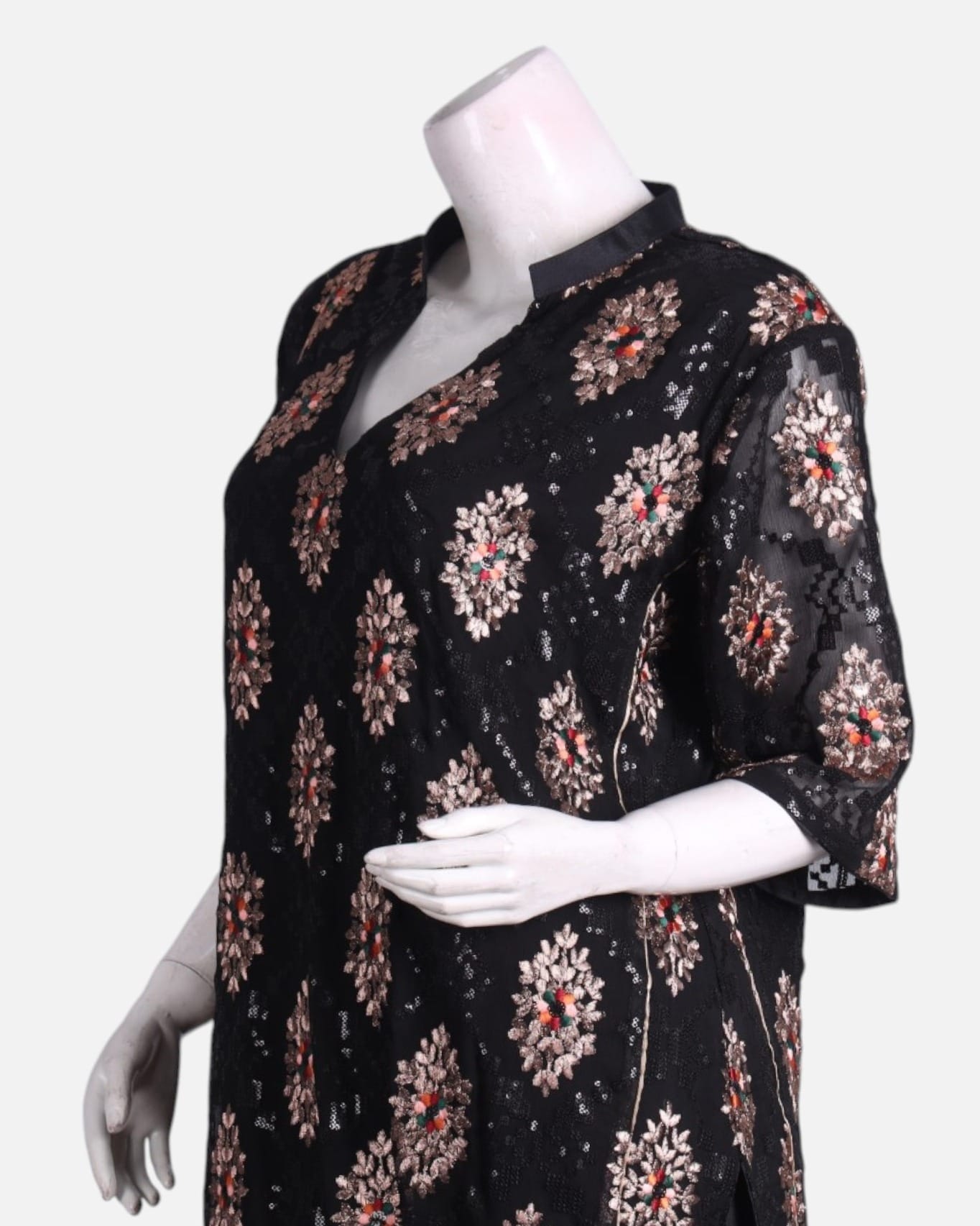 Black Floral Afghan Punjabi Dress Set