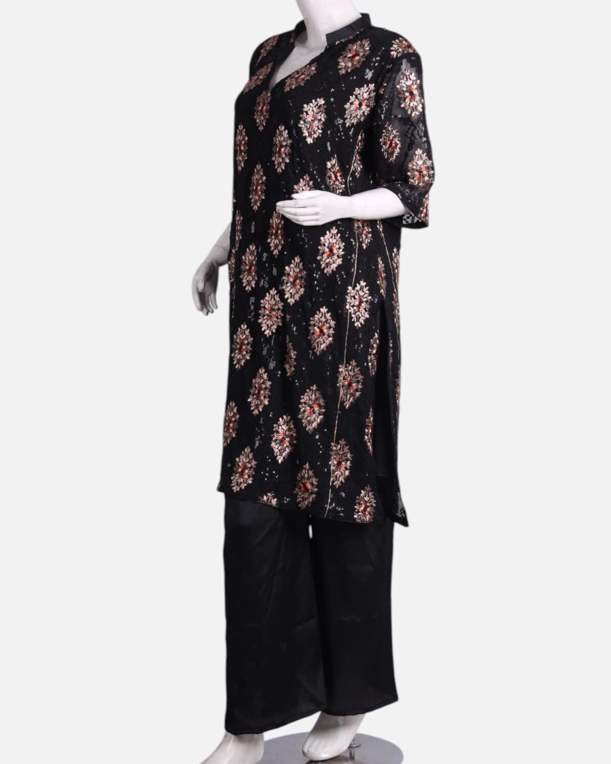 Black Floral Afghan Punjabi Dress Set