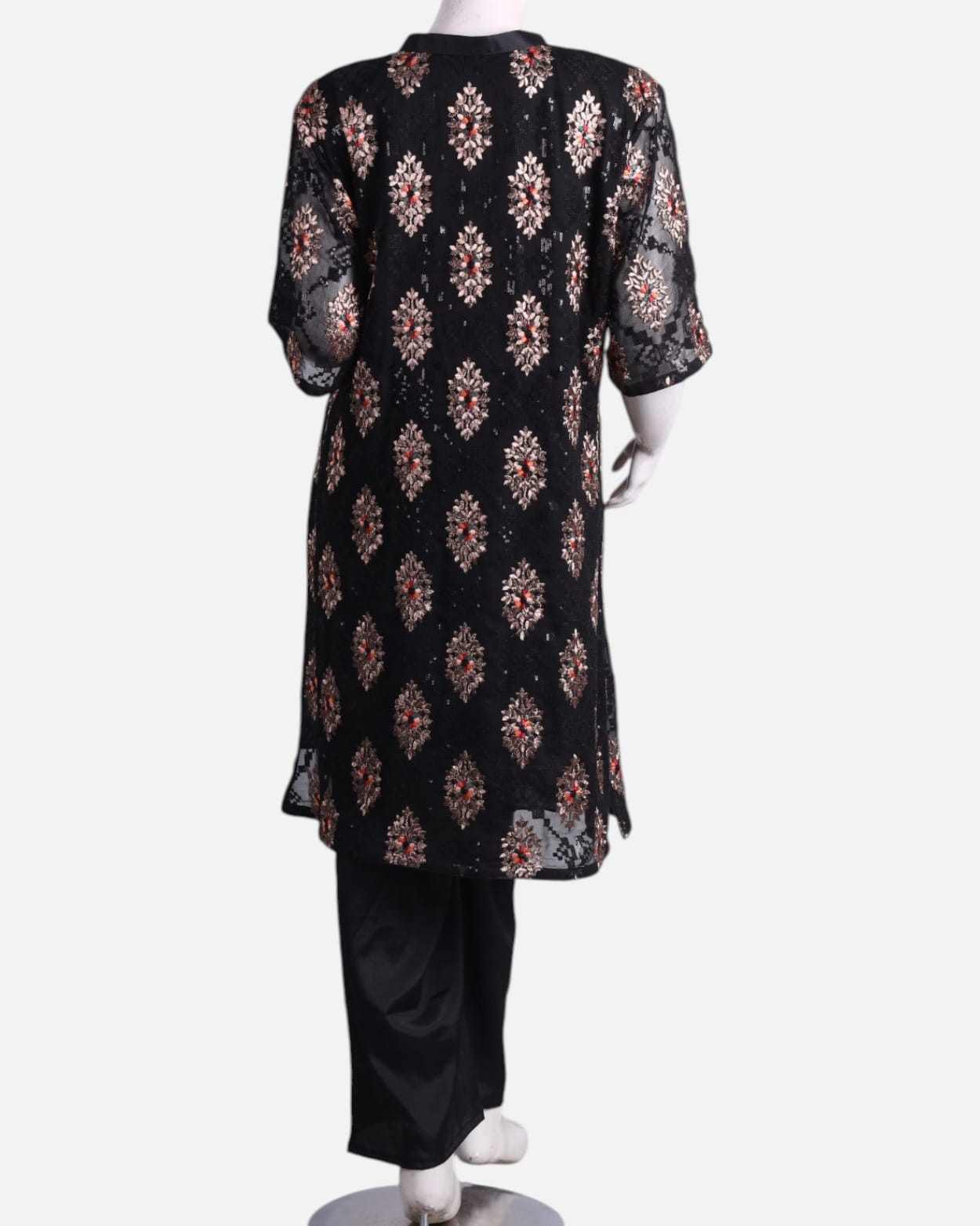 Black Floral Afghan Punjabi Dress Set