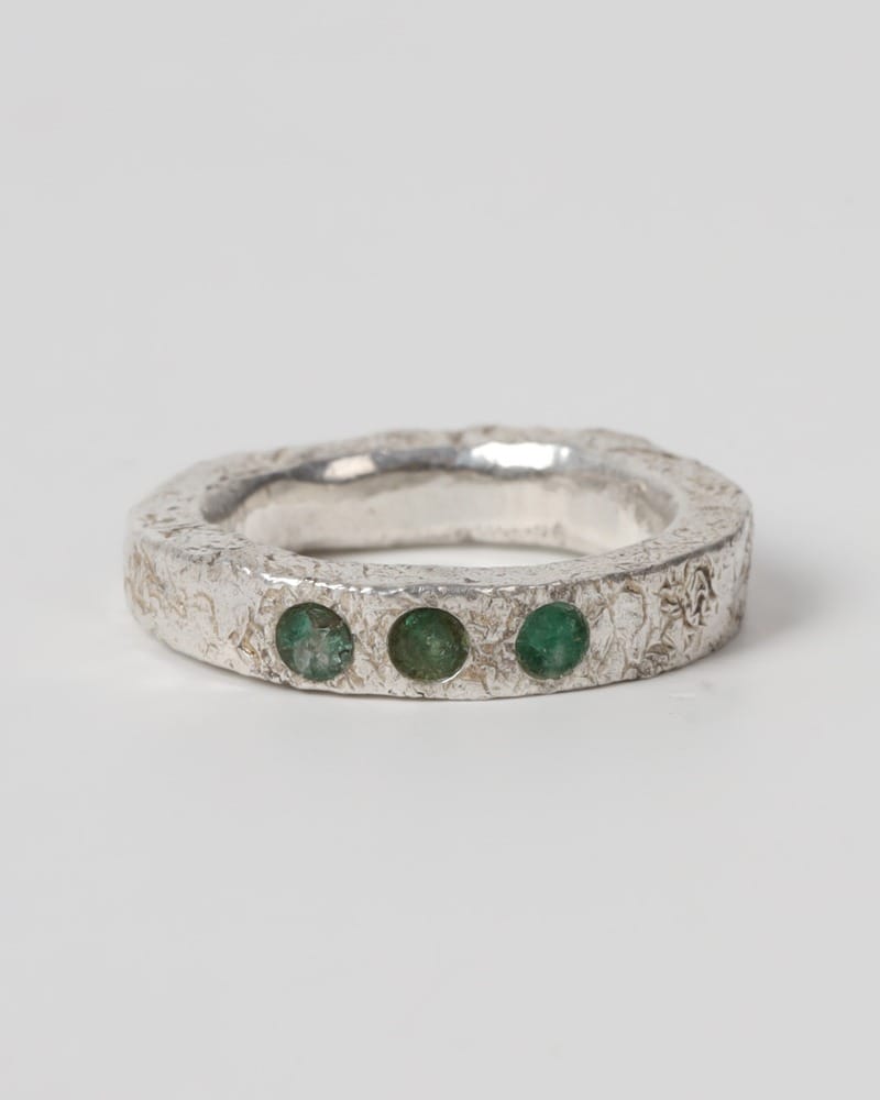 Sabaz Triple Emerald Silver Ring
