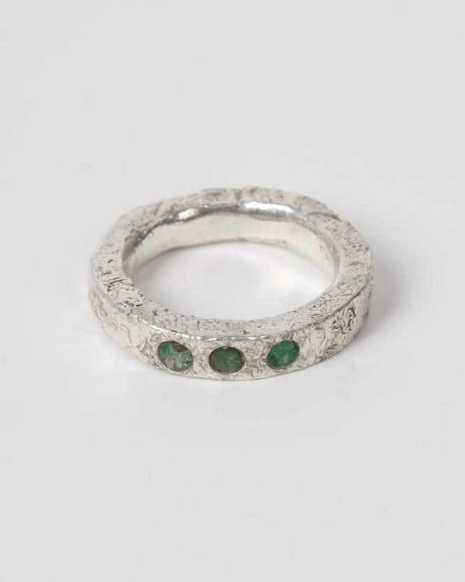 Sabaz Triple Emerald Silver Ring