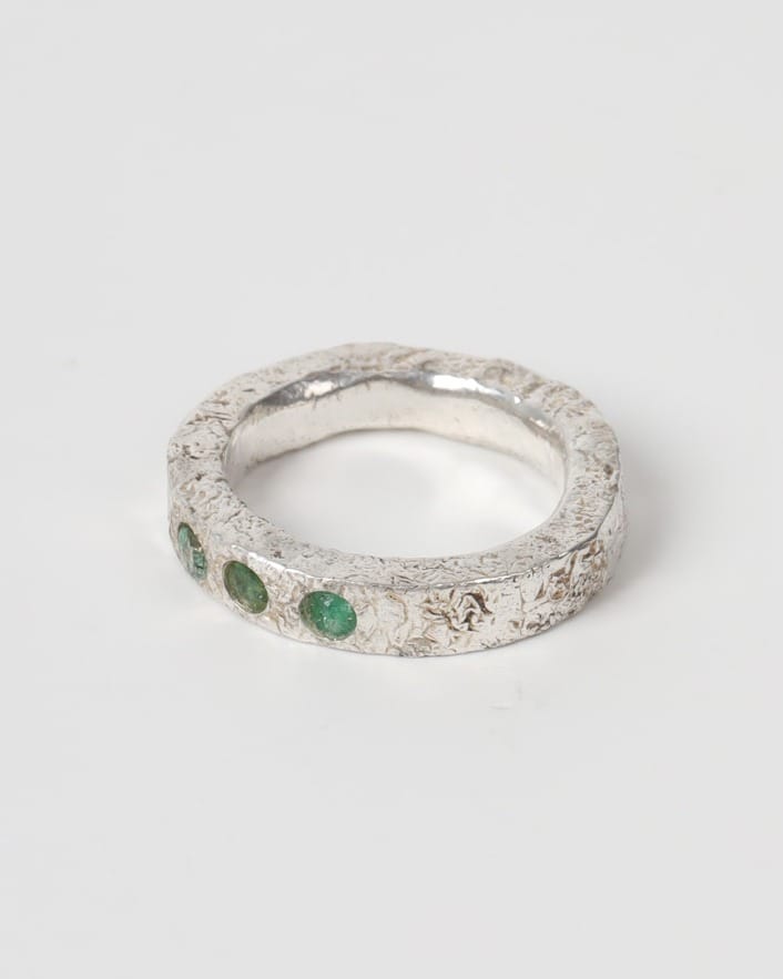Sabaz Triple Emerald Silver Ring