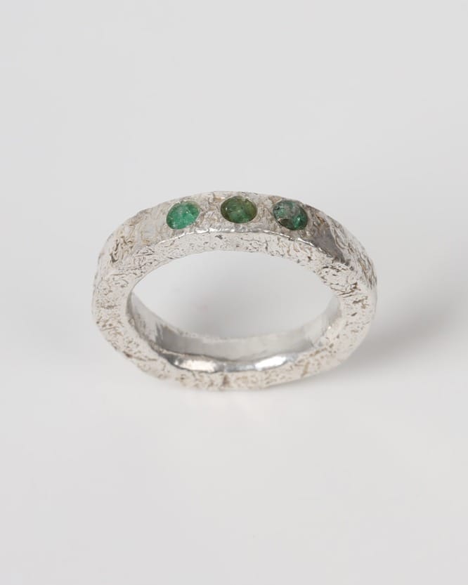 Sabaz Triple Emerald Silver Ring