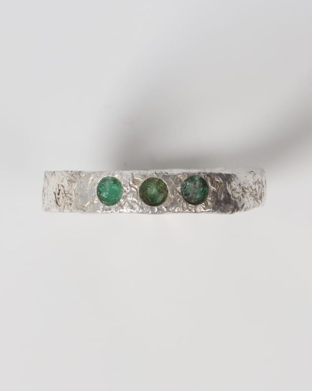 Sabaz Triple Emerald Silver Ring