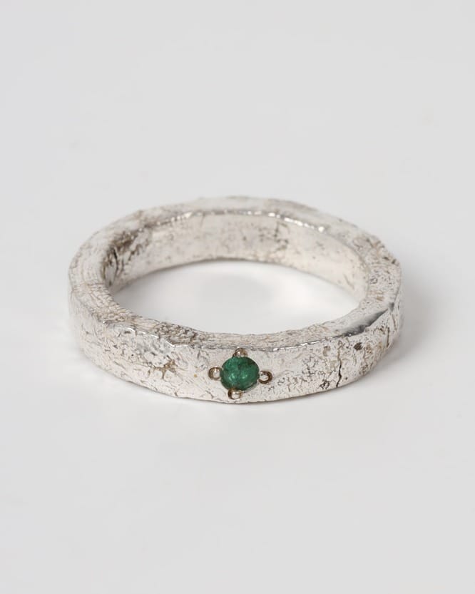 Emerald Green Minimalist Silver Ring