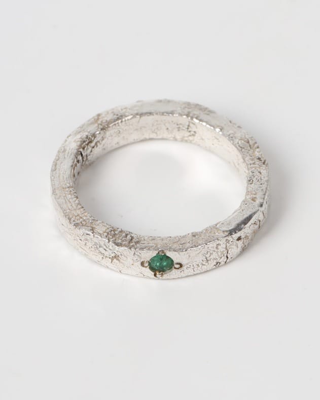 Emerald Green Minimalist Silver Ring