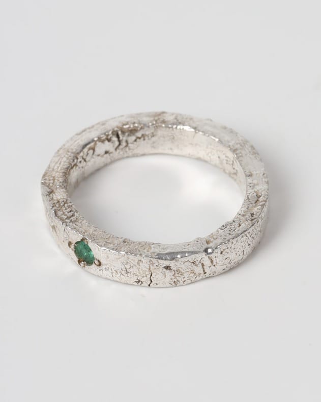 Emerald Green Minimalist Silver Ring