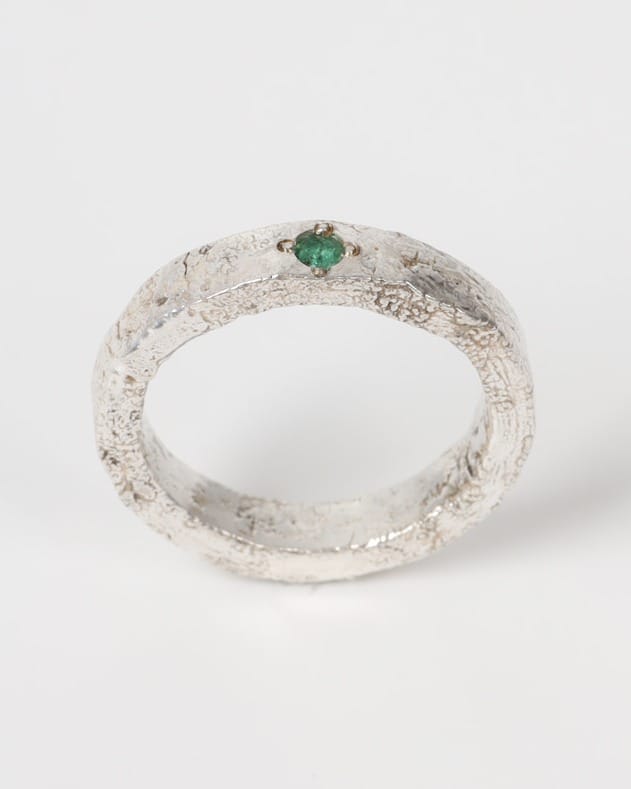 Emerald Green Minimalist Silver Ring