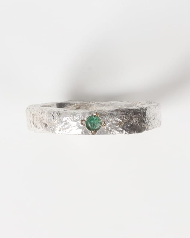 Emerald Green Minimalist Silver Ring