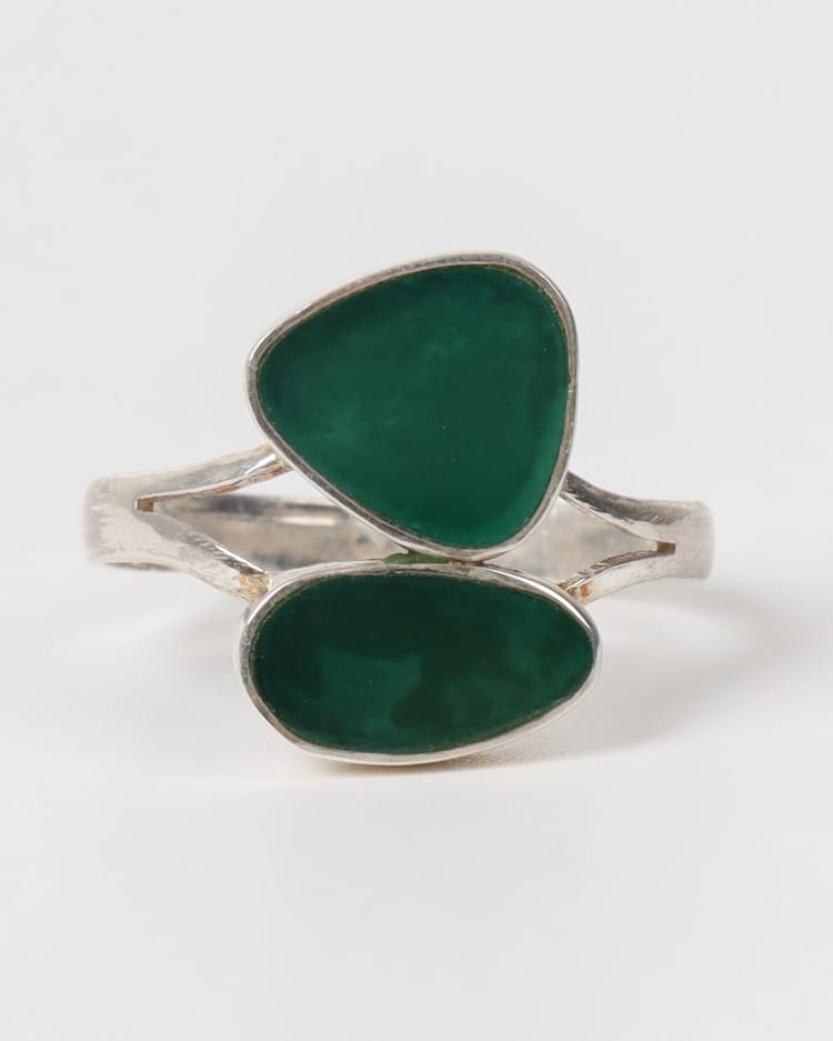 Emerald Green Double Agate Silver Ring