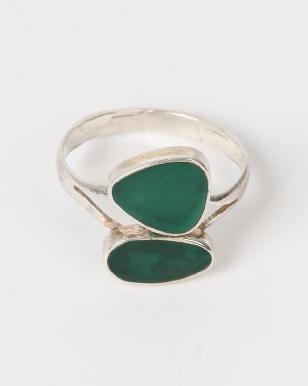 Emerald Green Double Agate Silver Ring