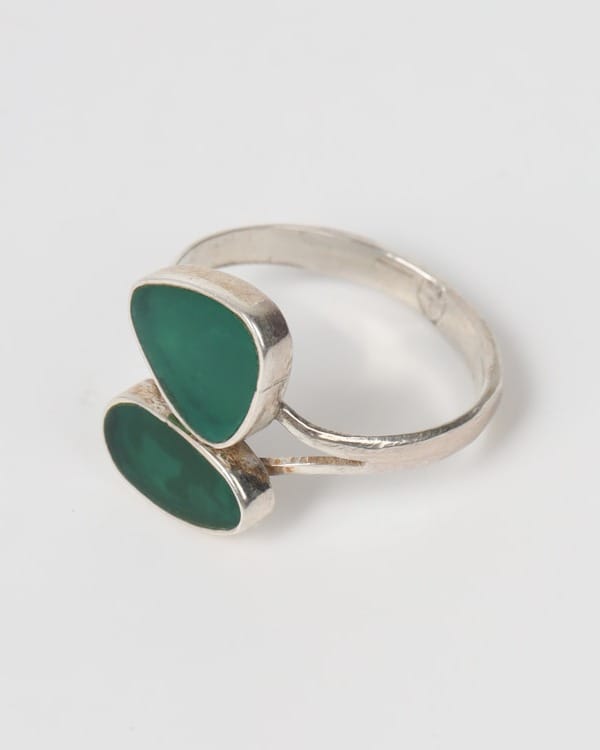 Emerald Green Double Agate Silver Ring