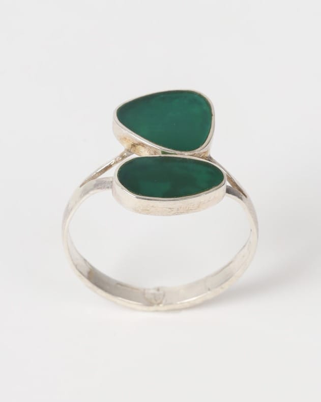 Emerald Green Double Agate Silver Ring