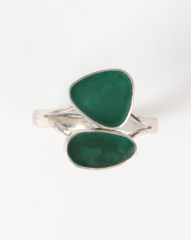 Emerald Green Double Agate Silver Ring