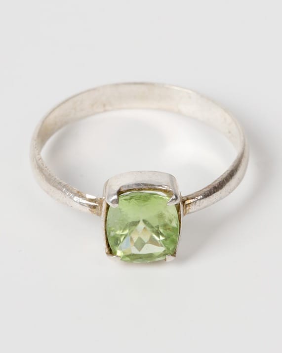 Lime Green Peridot Silver Ring