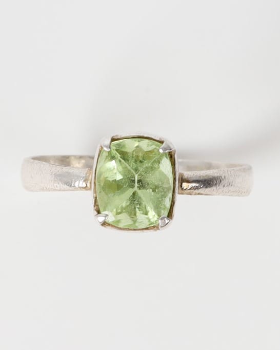 Lime Green Peridot Silver Ring