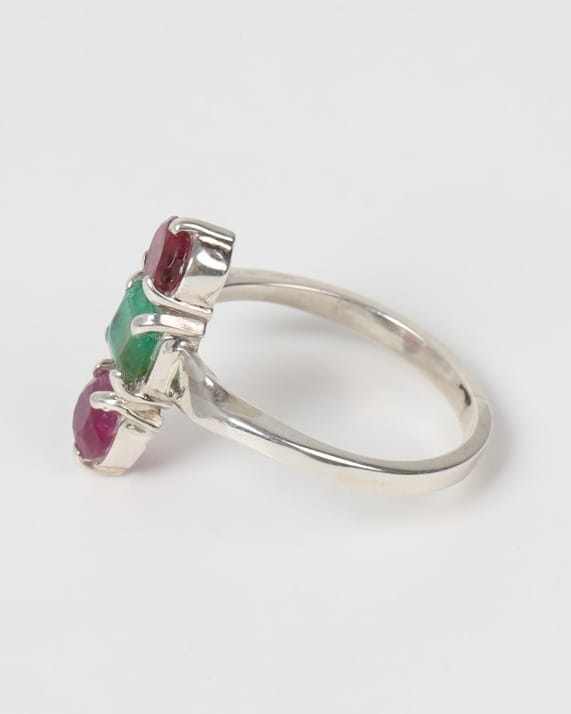 Red & Green Ruby Emerald Silver Ring