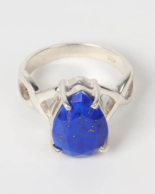 Royal Blue Lajaward Drop Lapis Silver Ring